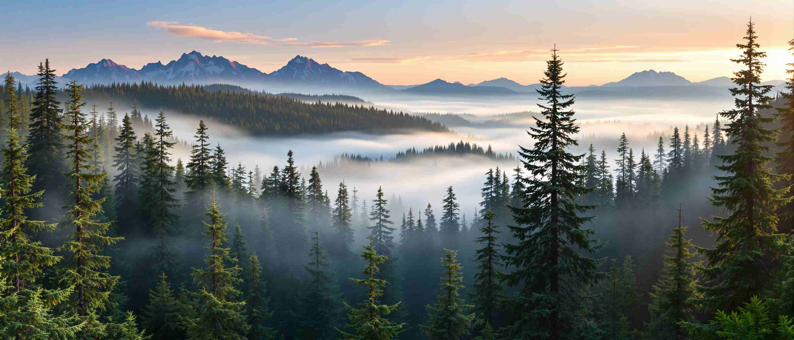 Pacific Northwest forest at sunrise