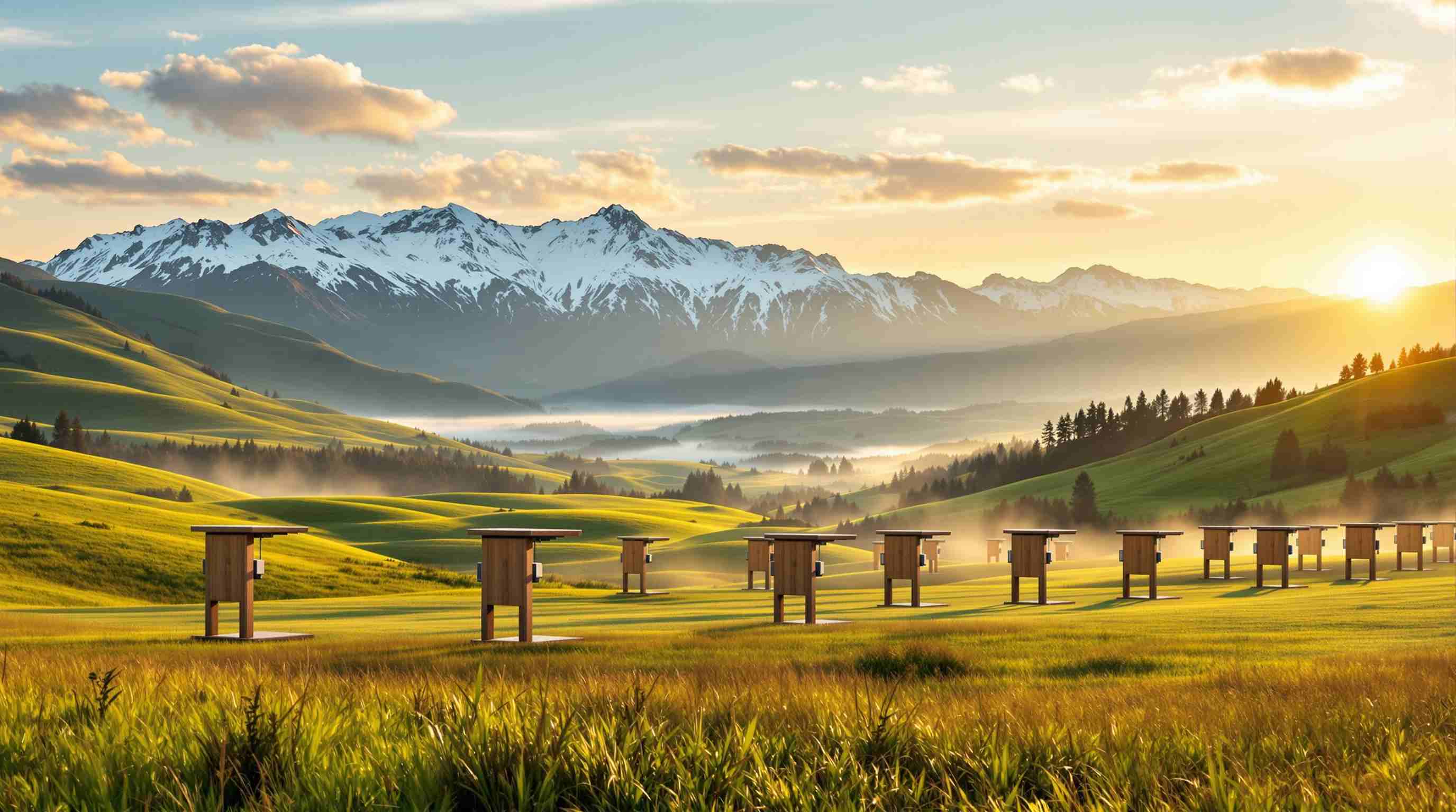 Arrowhead Gun Club outdoor shooting range at sunrise with mountain views